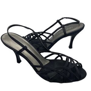 Nine West Strappy Black Grosgrain Web Heels Size 6.5